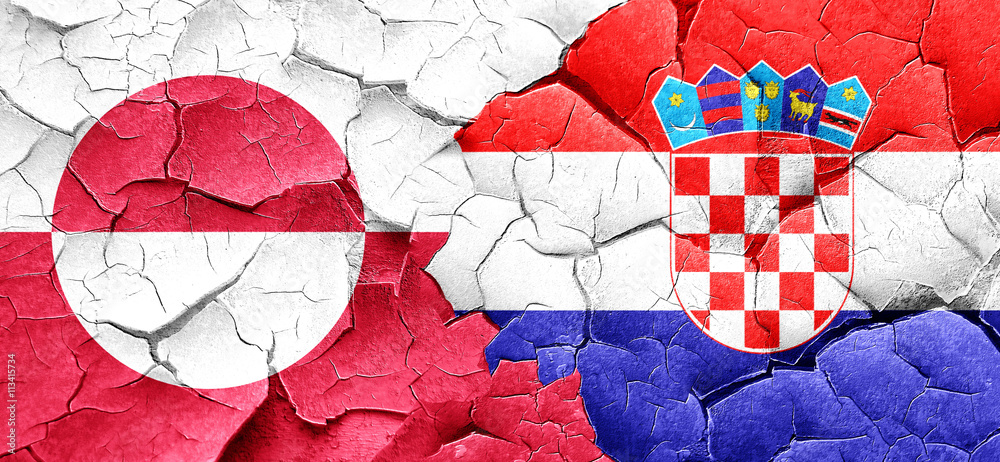 greenland flag with Croatia flag on a grunge cracked wall greenland flag with Croatia flag on a grunge cracked wall