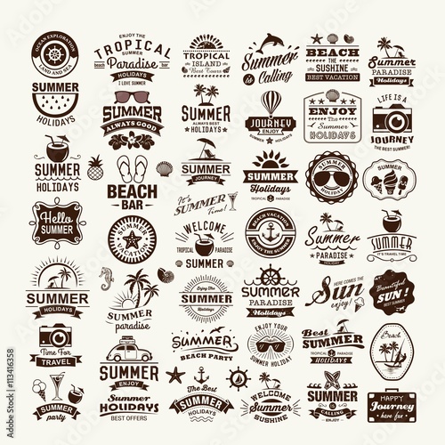 Summer design and typography design with labels, posters, logos and icons elements set.