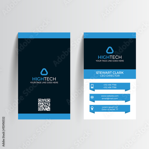 Business card template. Vector illustration. Blue and coral layout. Clean business card design