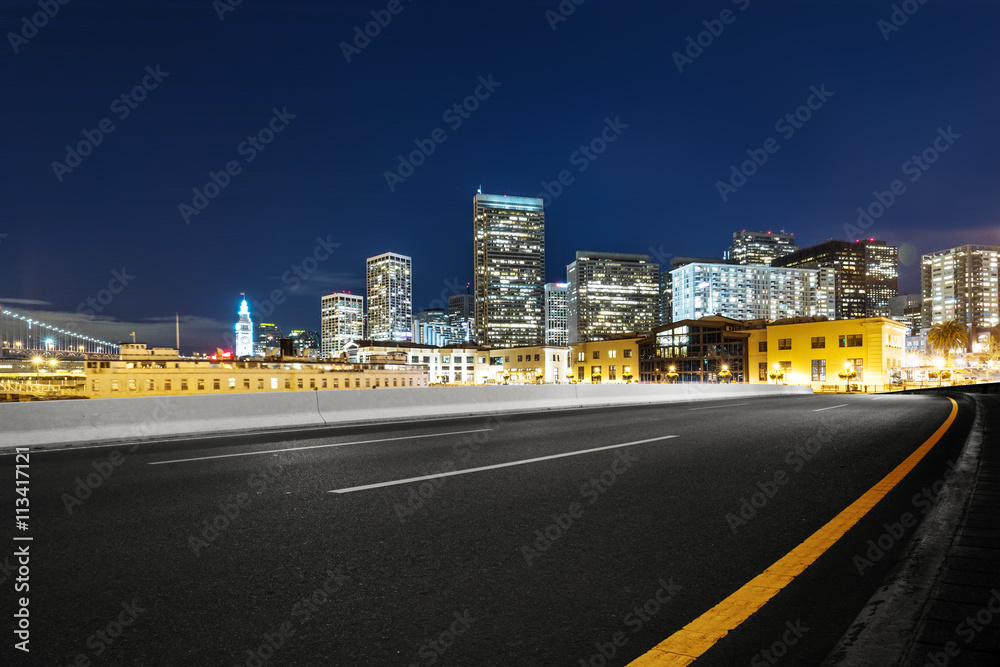 empty road with modern buildings in san francisco