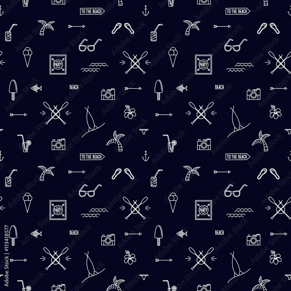 Summer line art beach pattern