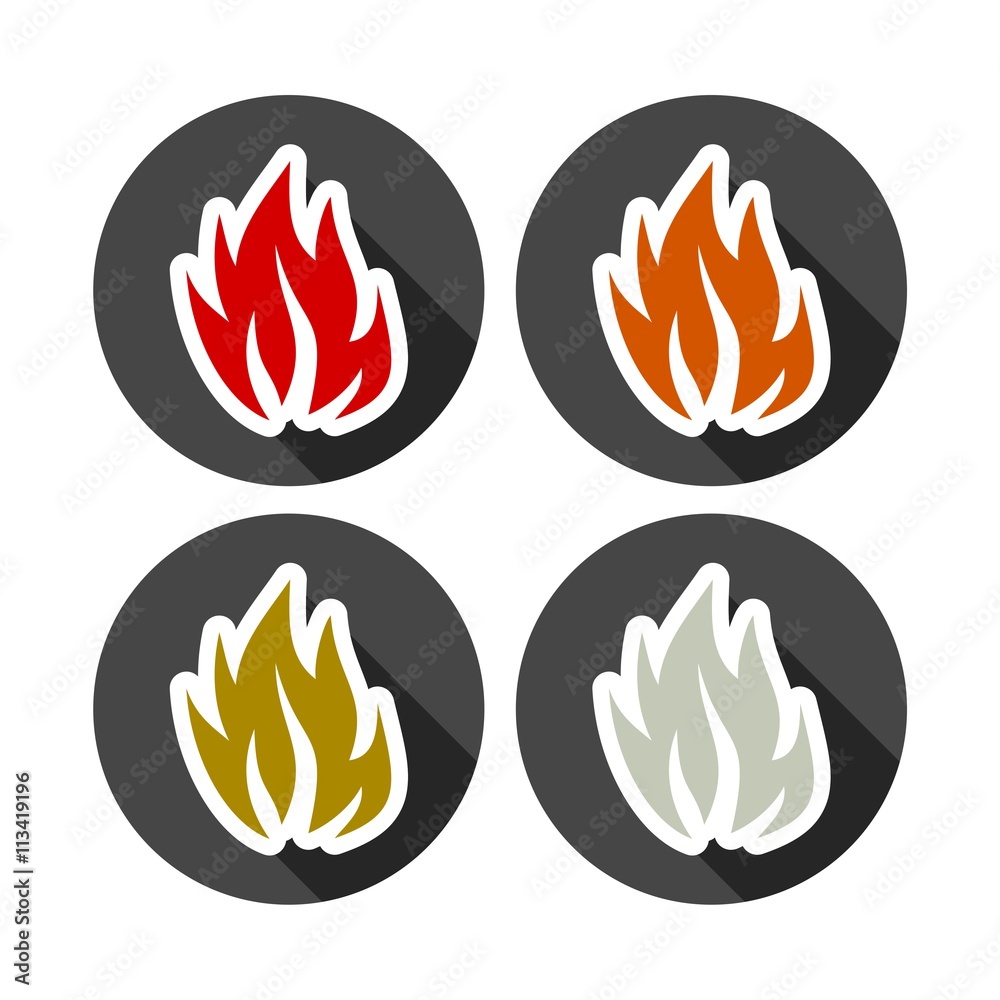 Fire flames, set icons with long shadow Fire flames, set icons with long shadow
