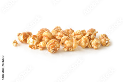 Caramel popcorn on white background - isolated 