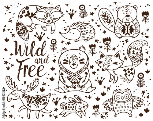 Decorative ornamental woodland animals vector set