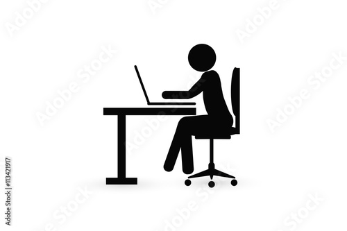 Pictogram Businessman Working on Computer. Vector illustration