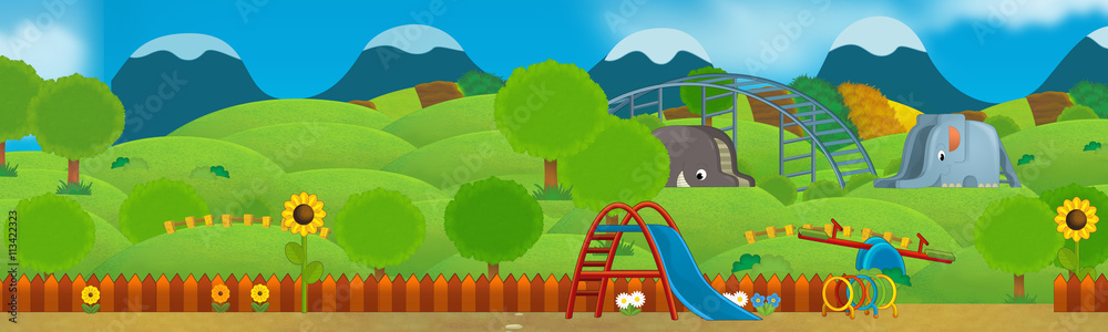 Cartoon scene of empty playground - illustration for children Stock