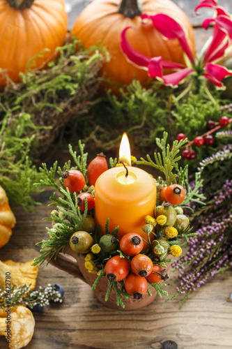 Florist at work. How to make autumn floral decorations. Tutorial