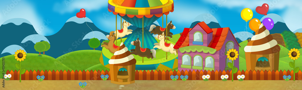 Obraz premium Cartoon scene of empty playground - illustration for children