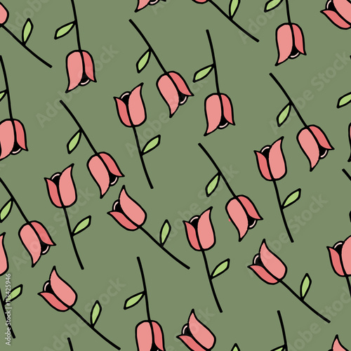 Watercolor illustration of Tulips flowers, seamless pattern. Vector