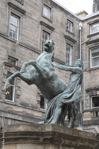 Alexander and Bucephalus Statue by Steell, City Chambers on Roya