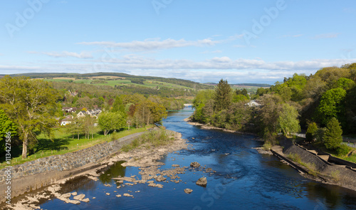 Pitlochry Scotland UK view of River Tummel in Perth and Kinross a popular tourist destination in summer 