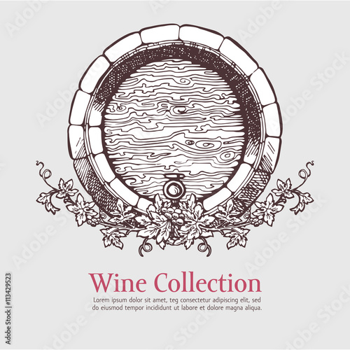 Wine barrel with grapes wreath.