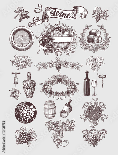 Wine and winemaking vintage set.