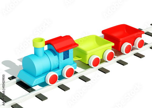 3d colorful train on the tracks