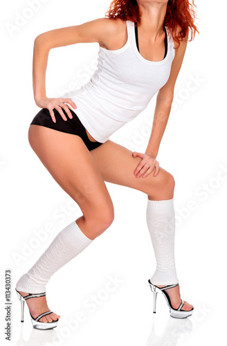 Sexy sporty woman, isolated on a white background