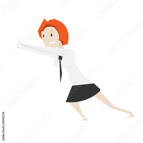 Cartoon young woman push something vector iluustration