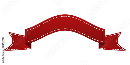 Embroidered red ribbon isolated on white. Can be used for banner, award, sale, icon, logo, label etc. Vector illustration