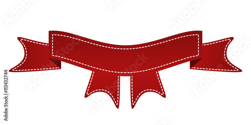 Embroidered red ribbon isolated on white. Can be used for banner, award, sale, icon, logo, label etc. Vector illustration