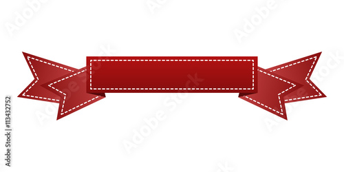Embroidered red ribbon isolated on white. Can be used for banner, award, sale, icon, logo, label etc. Vector illustration