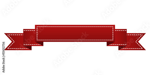 Embroidered red ribbon isolated on white. Can be used for banner, award, sale, icon, logo, label etc. Vector illustration