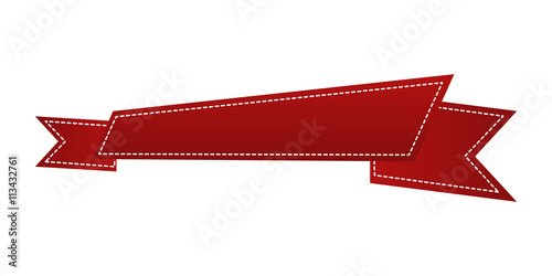Embroidered red ribbon isolated on white. Can be used for banner, award, sale, icon, logo, label etc. Vector illustration
