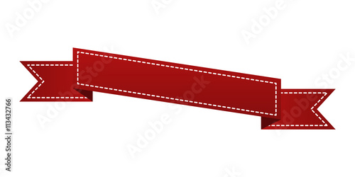 Embroidered red ribbon isolated on white. Can be used for banner, award, sale, icon, logo, label etc. Vector illustration