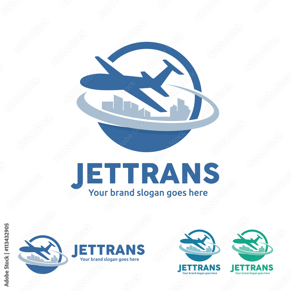 Jet Aircraft with Globe and City Skyline symbol for Travel Agency, Tour  company, Air Ticket Agency, Air transport Business. Stock Vector | Adobe  Stock