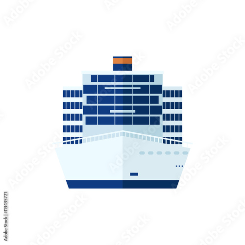 illustration of cruise ship isolated, front view, on white background