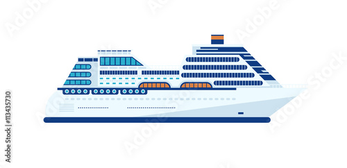 illustration of cruise ship isolated, side view of cruise ship on white background