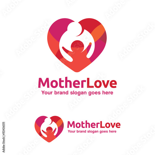 Mother Love Logo, Mother and kid with Heart Symbol