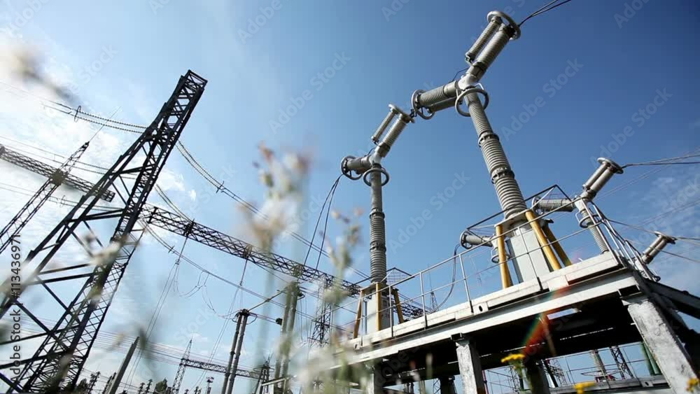 Electric power station. Power lines.