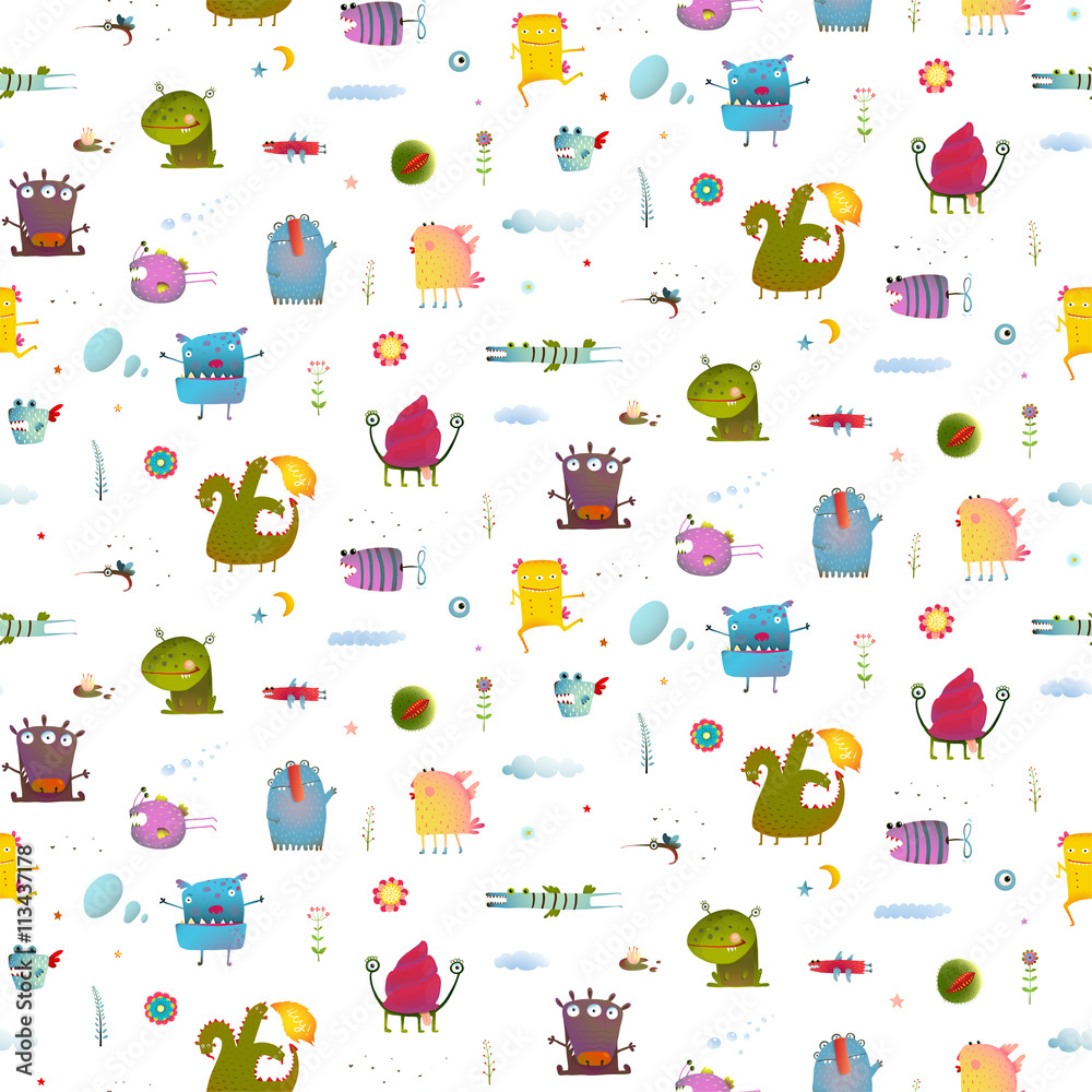 Monsters for Kids Design seamless pattern background Monsters for Kids Design seamless pattern background