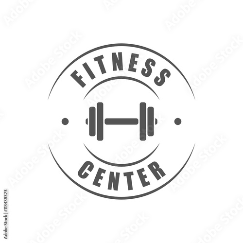 Fitness center round logo, dumbbell silhouette