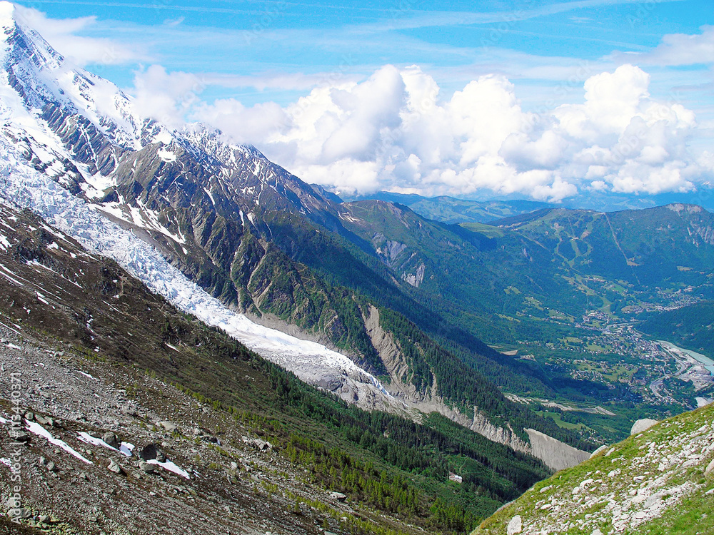 Chamonix valley among the mountains.