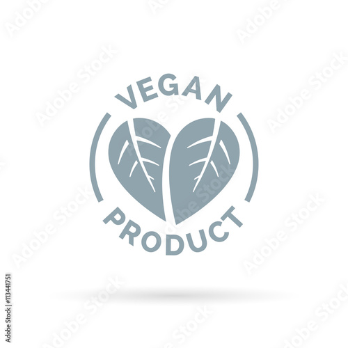 Vegan product icon. Vegan product sign with leaf in heart shape design. Vector illustration.