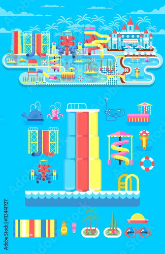 illustration set elements water park