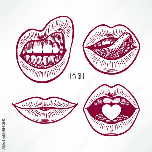 set of sketch different lips