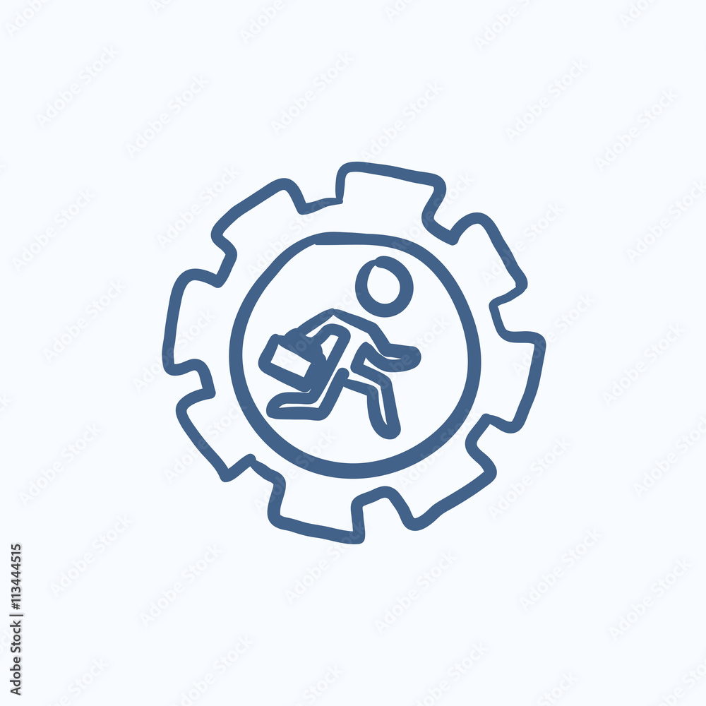 Man running inside the gear sketch icon. Man running inside the gear sketch icon.