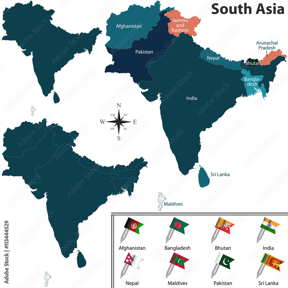 Political Map Of South Asia Stock Vector Adobe Stock 1000 F 113444529 OJPWp4FYeQkbMjMNuIoIr6TuE0HMNdP2