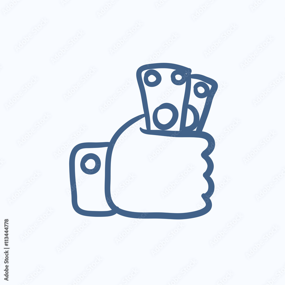 Hand holding money sketch icon. Hand holding money sketch icon.