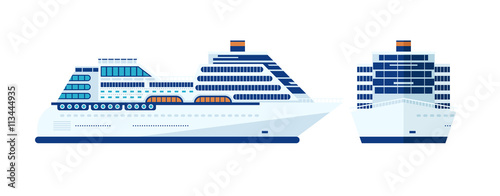 illustration of cruise ship isolated, side view    on white background