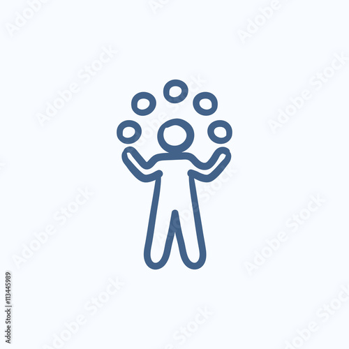 Man juggling with balls sketch icon.