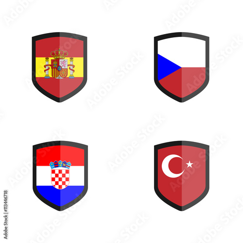 Free Download Set of Shield badge with Nation Flag, Czech, Croatia, Turkey, Spain - GFXLoad