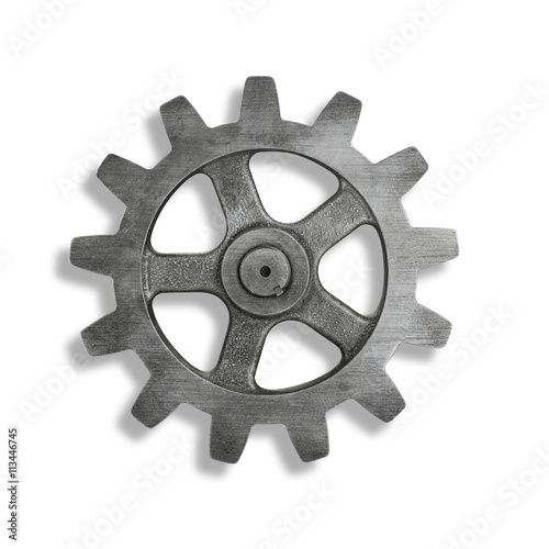 Silver cog cogs on white background with shadow