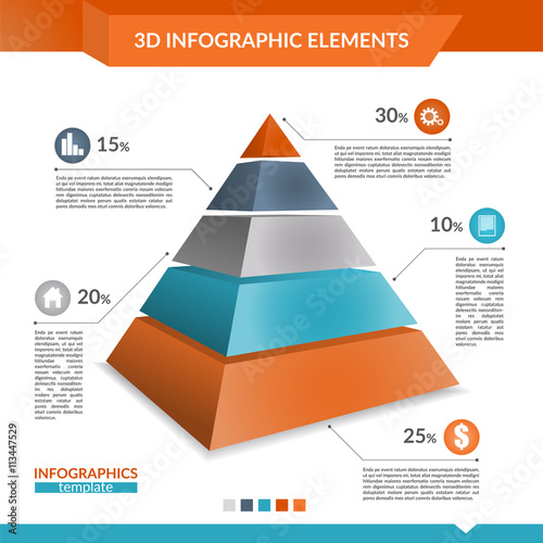 3d infographics pyramid chart.