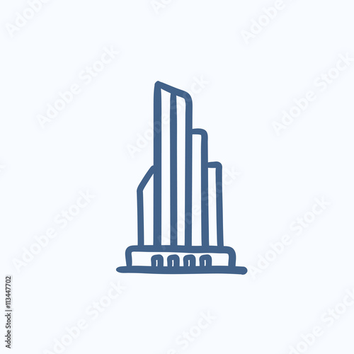 Skyscraper office building sketch icon.