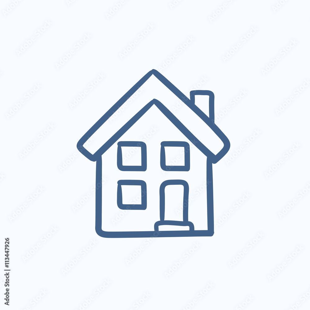 Two storey detached house sketch icon.