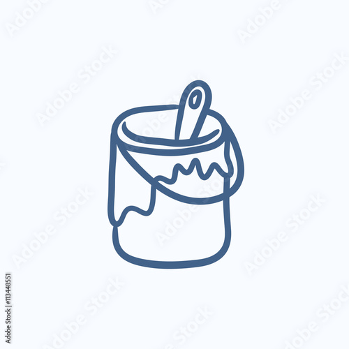 Paint brush in the paint tin sketch icon.
