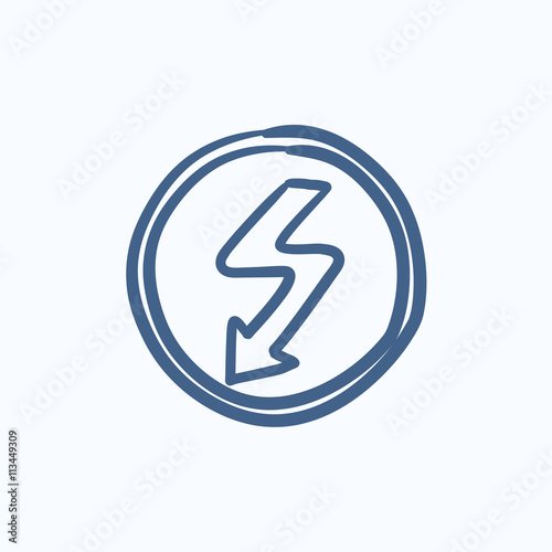 Lightning arrow downward sketch icon.