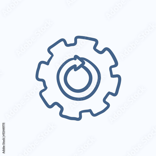 Gear wheel with arrow sketch icon.